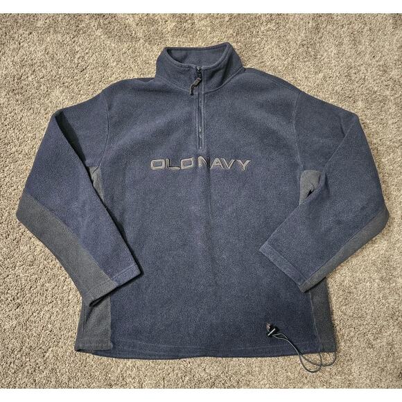 Vintage XL Old Navy Spell out Navy Blue Quarter Zip Fleece Pullover Y2K - Picture 1 of 6